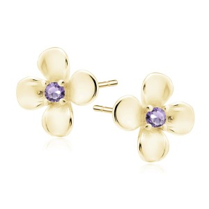 Cercei argint placati cu aur galben floare cu piatra mov DiAmanti Z2146EG_V-DIA (Argint 925‰ 0,8 g.)
